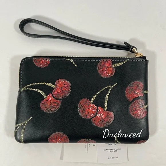 Coach Corner Zip Wristlet With Cherry Print NWT - Picture 2 of 4